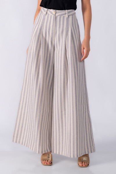 Foto Calça pantalona ampla linho listrada