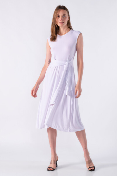 Foto Vestido midi malha canelada com amarracao