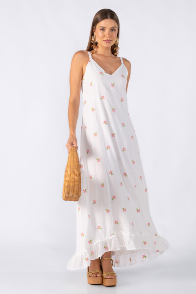 Foto Vestido longo em algodão bordado