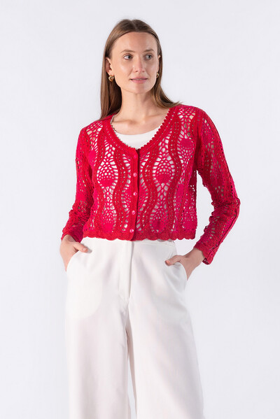 Foto Cardigan curto de crochet bicolor