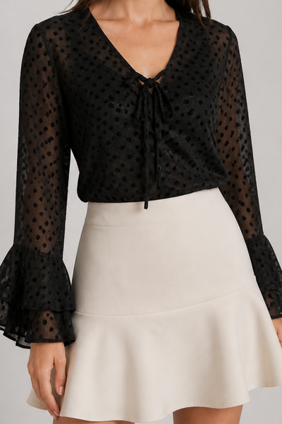 Foto Camisa chiffon manga longa babado