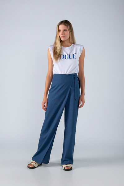 Calca pantalona envelope em linho
