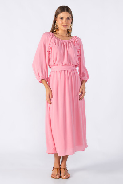 Foto Vestido midi crepe com manga alongada
