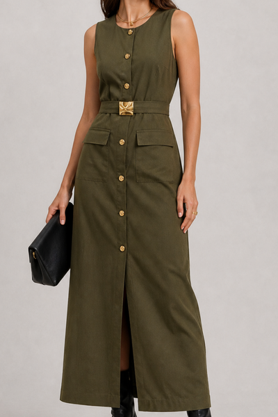 Foto Vestido midi em linho com fivela