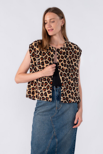 Foto Colete pelucia animal print com bolsos