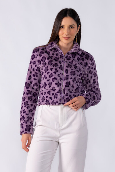 Foto Casaco animal print curto ziper frontal