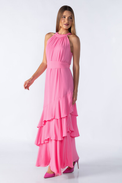 FotoVestido crepe longo babados na barra
