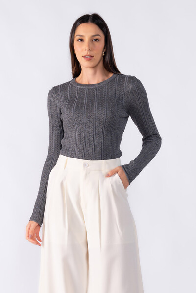 Foto Blusa basica texturizada manga longa