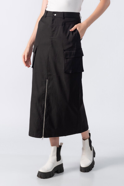 Foto Saia midi com bolsos e ziper