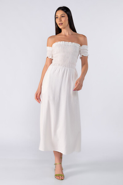Foto Vestido midi ombro a ombro em lastex