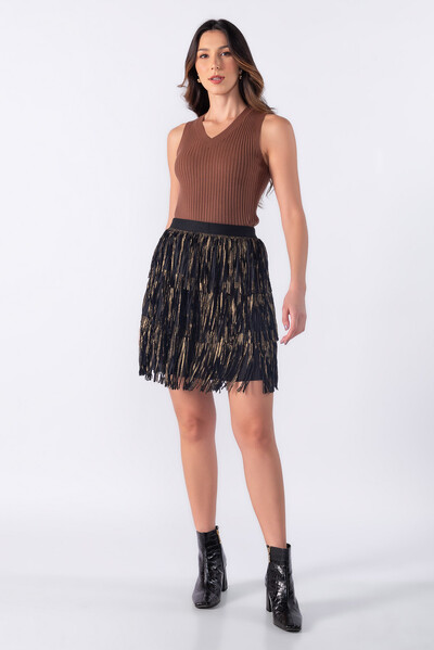 FotoBlusa tricot canelada decote v