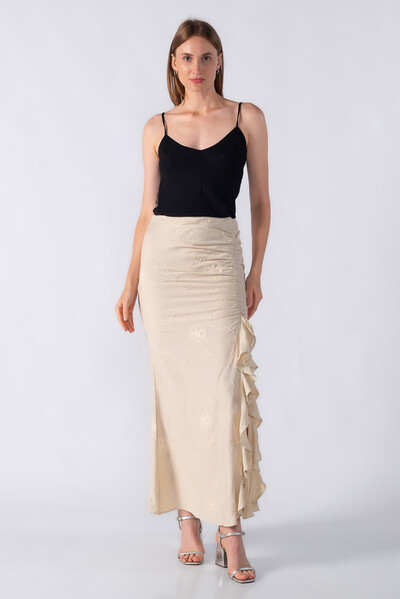 FotoSaia longa com fenda babado e franzido