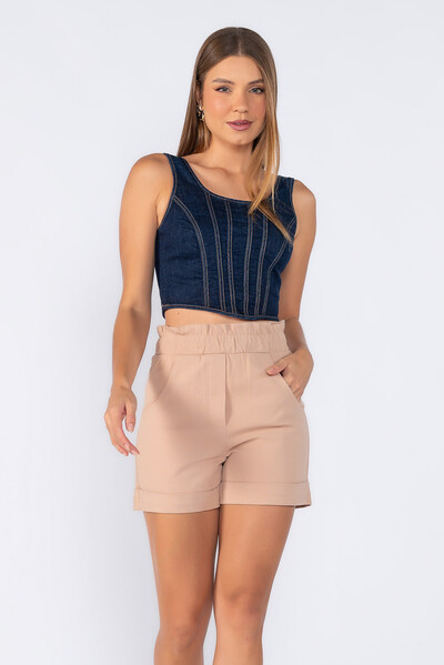 Foto Top corset jeans fechamento em zíper