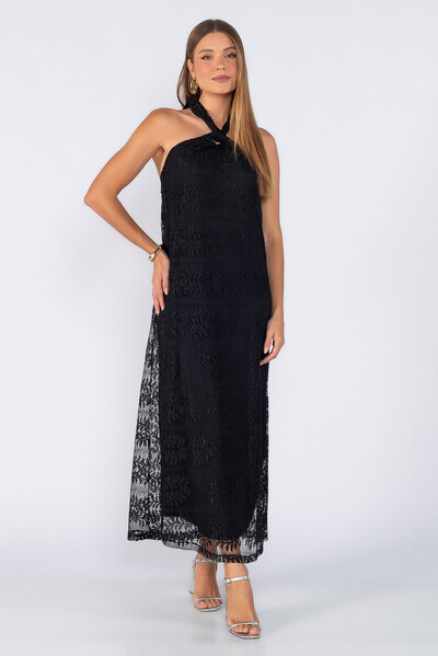 Foto Vestido longo rendado com amarracao
