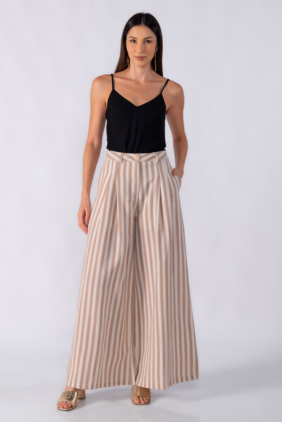 Foto Calça pantalona ampla linho listrada
