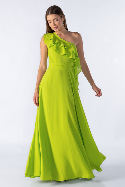 Foto Vestido longo manga nula com babado
