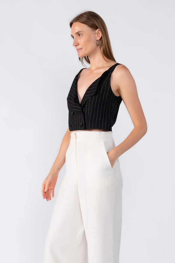 Cropped alfaiataria risca de giz