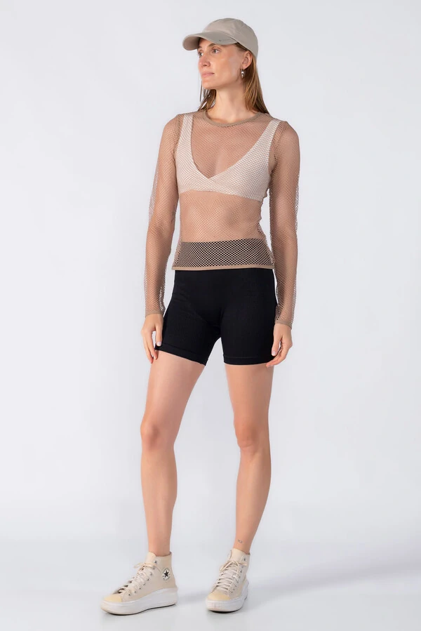 Blusa manga longa em tela com top