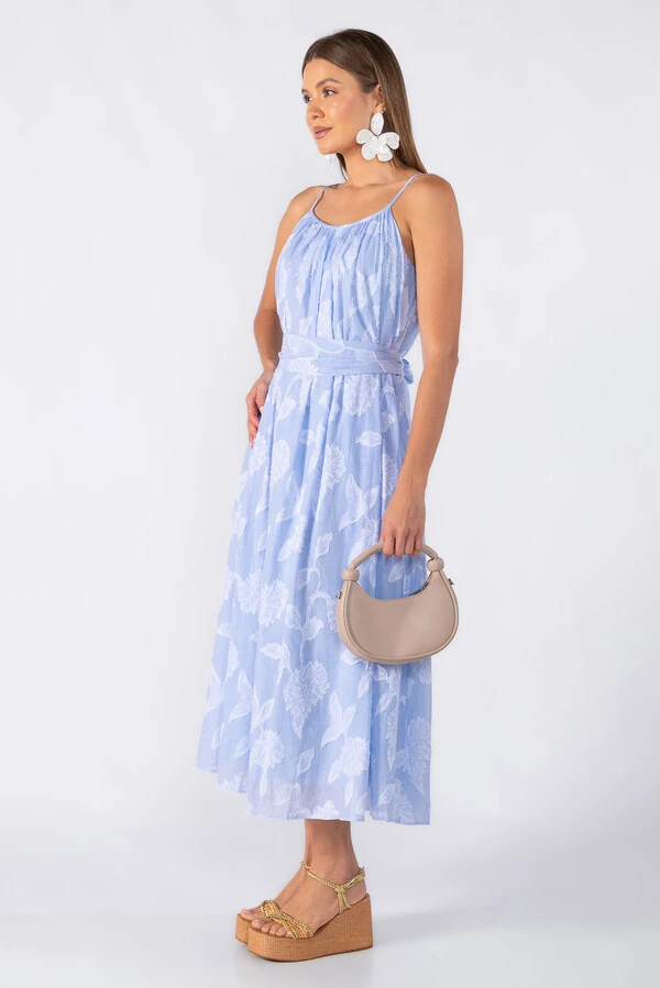 Vestido midi em algodão com bordados