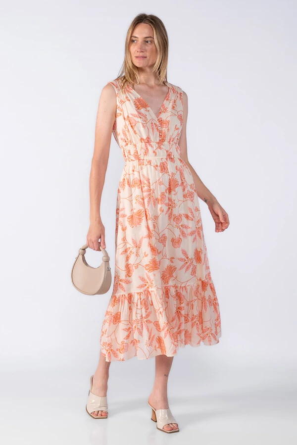 Vestido midi estampa franzido