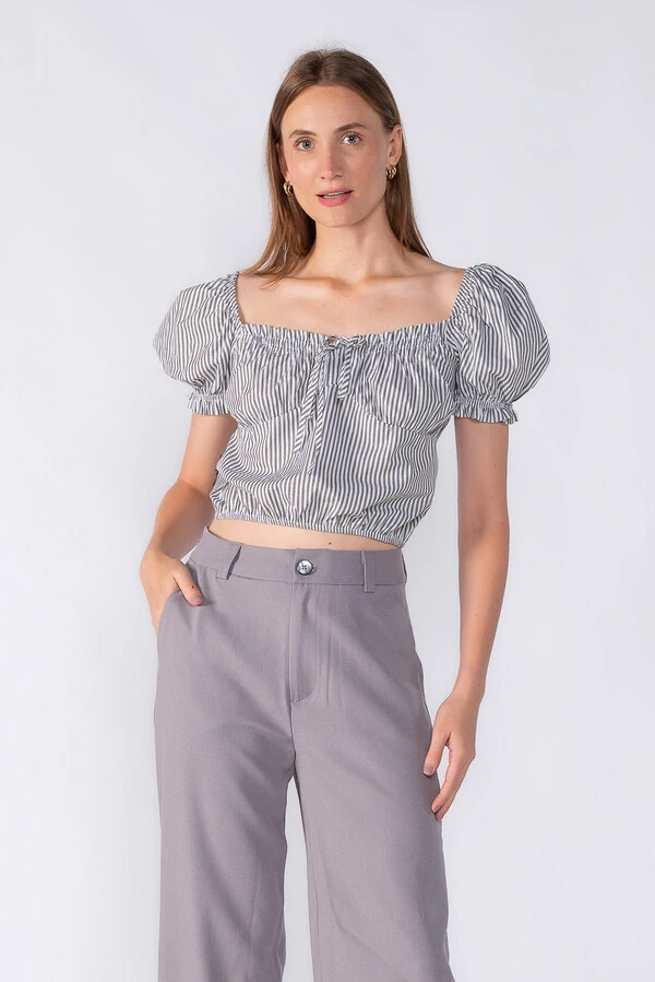 Cropped listrado manga bufante