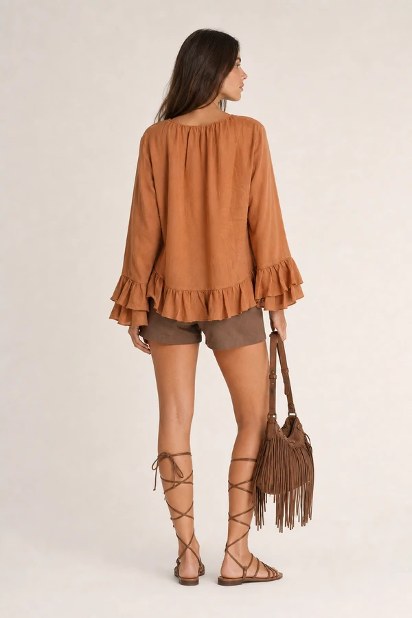 Blusa manga longa com babado