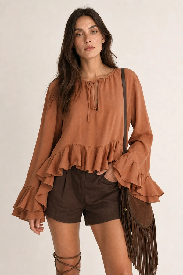 Blusa manga longa com babado