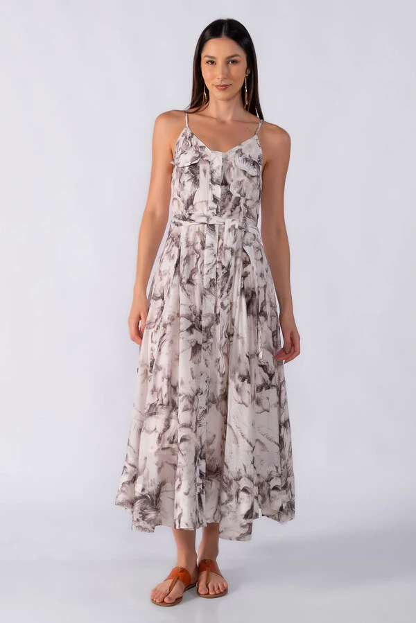 Vestido longo estampado alça regulavel