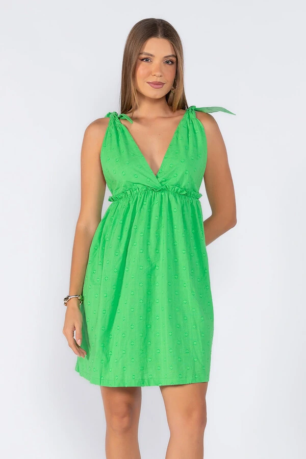 Vestido curto com amarracao na alca