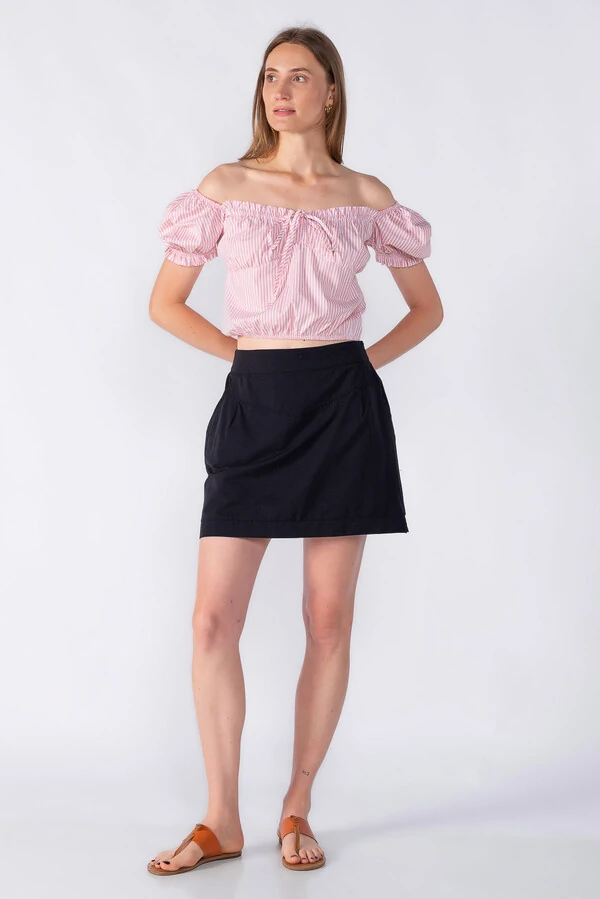 Cropped listrado manga bufante