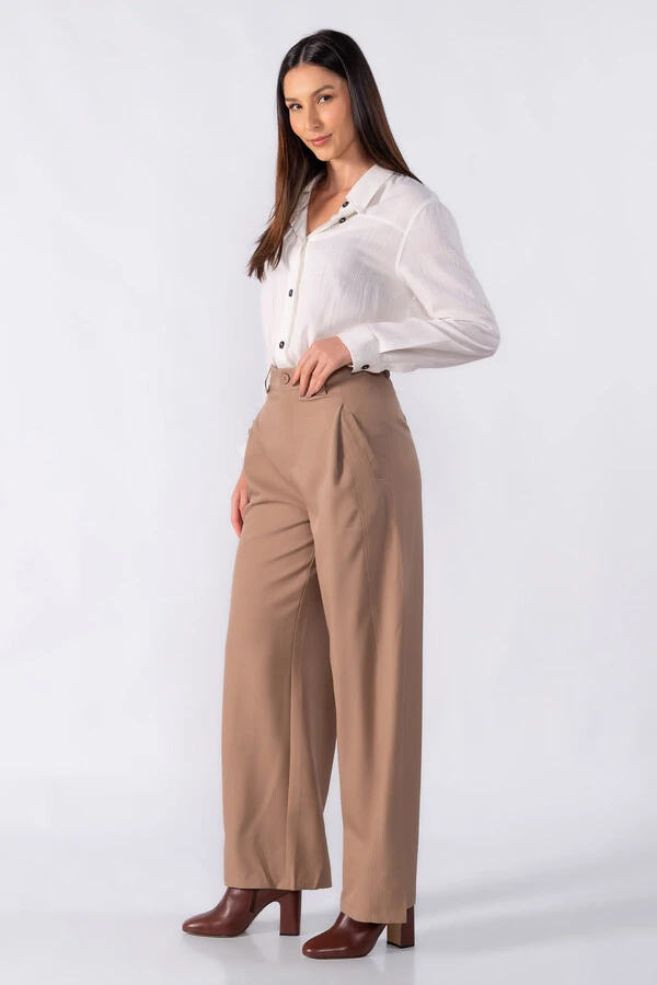 Calca pantalona detalhe costura dupla pregas