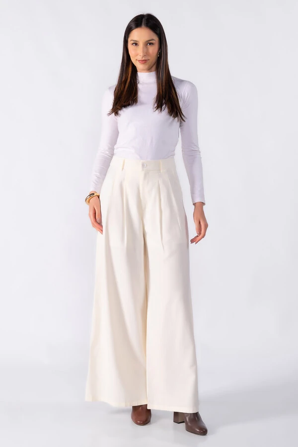 Pantalona com pregas frontal cintura alta