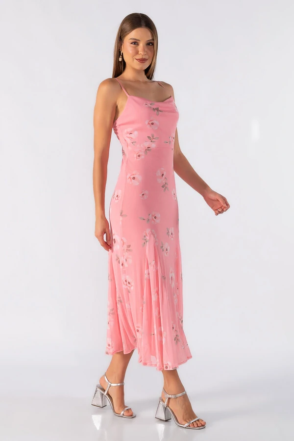 Vestido longo tule estampado