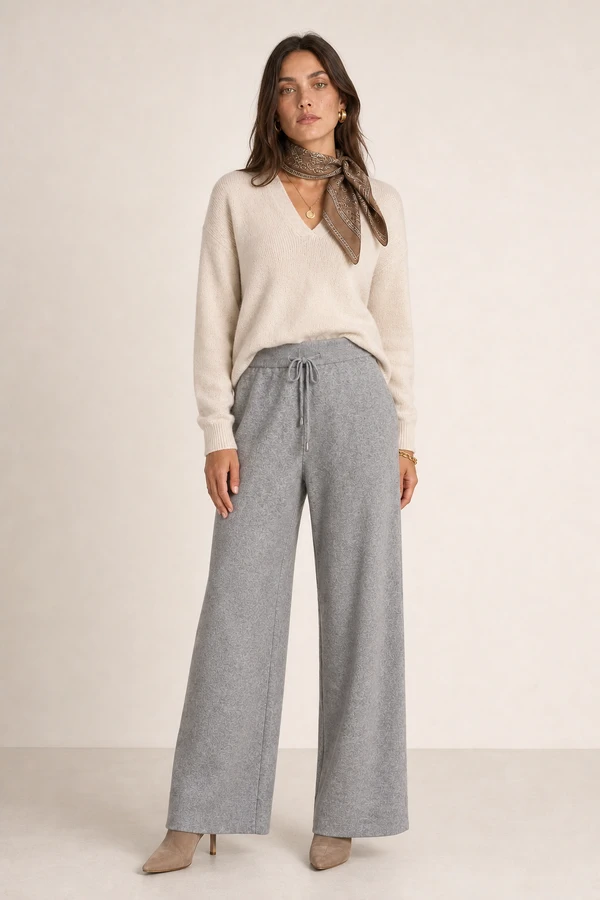 Calça reta leve com amarração