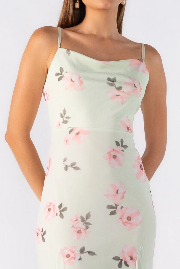 Vestido longo tule estampado