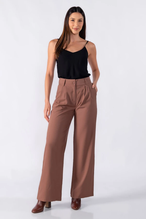 Calca pantalona classica com elastico na cintura
