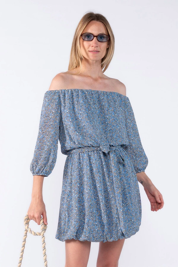 Vestido curto balonê estampado