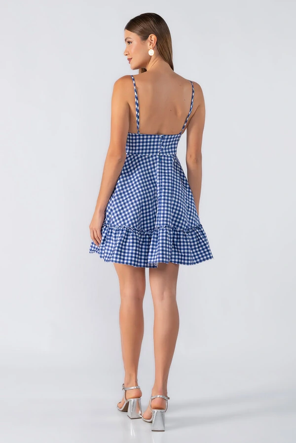 Vestido curto xadrez alça fina regulavel