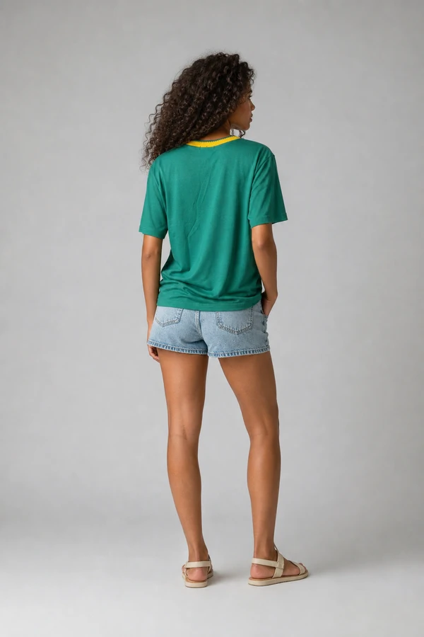 Blusa manga curta retilinea decote plus