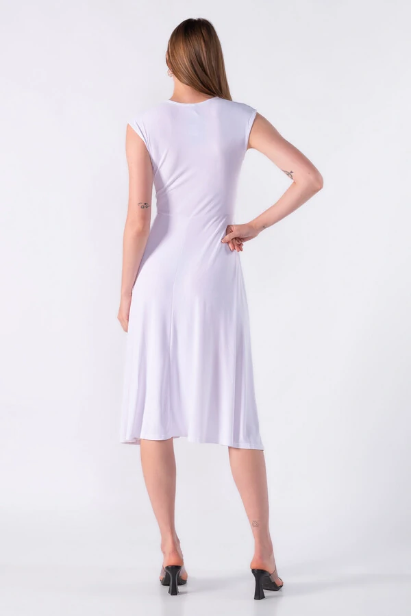 Vestido midi malha canelada com amarracao