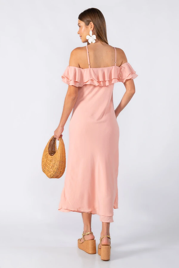 Vestido midi babados alças