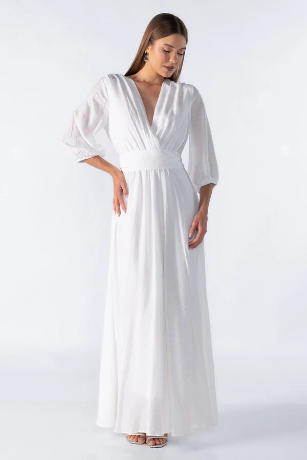 Vestido longo com decote em v