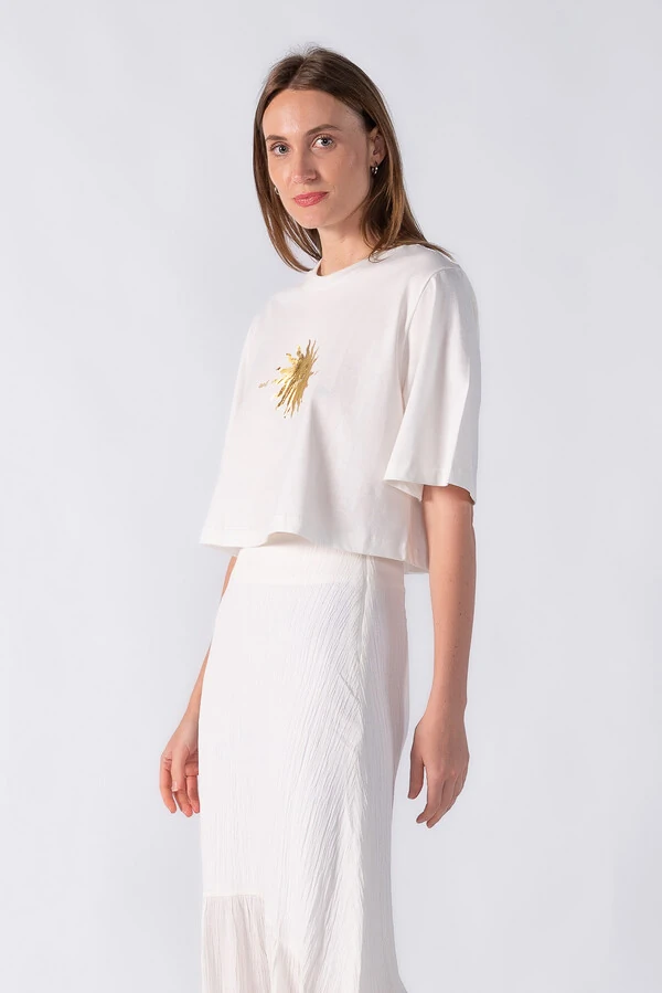 Cropped malha estampa sol