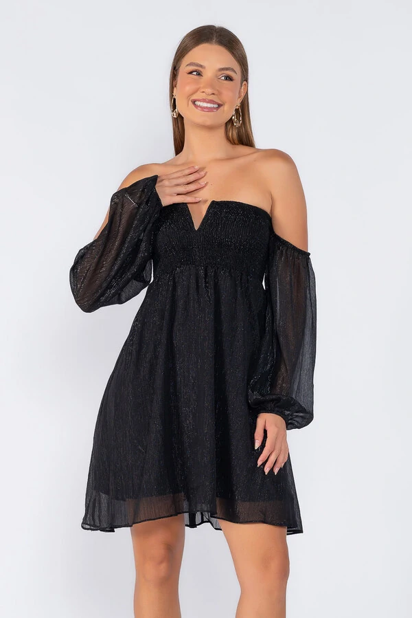 Vestido curto ciganinha manga longa