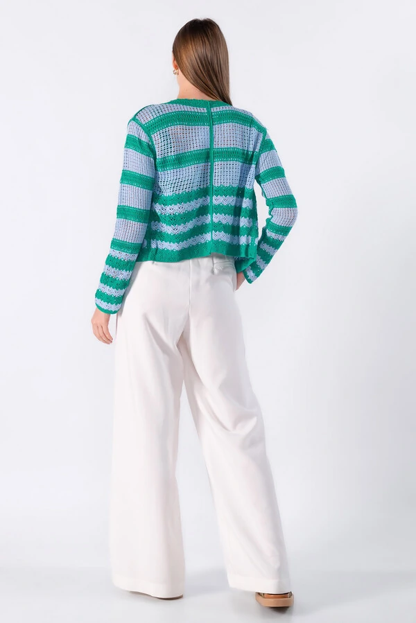 Cojunto casaco e top de tricot listrado
