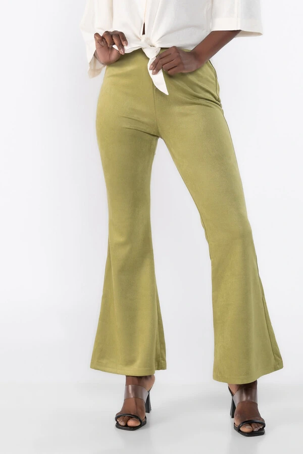 Calca flare suede com elastico na cintura