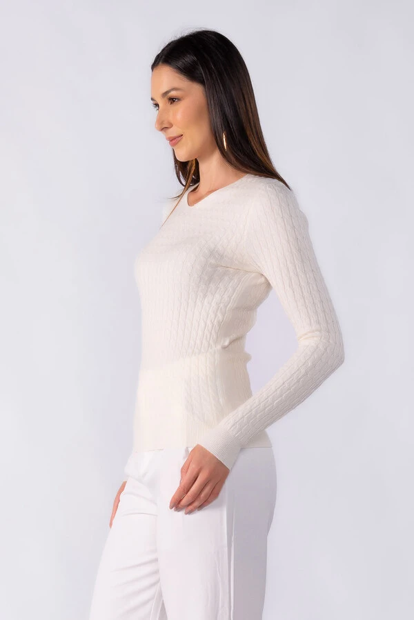 Blusa manga longa decote em v