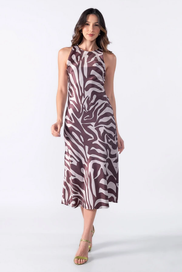 Vestido midi cetim zebra