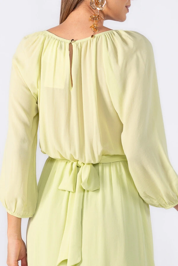 Vestido midi crepe com manga alongada