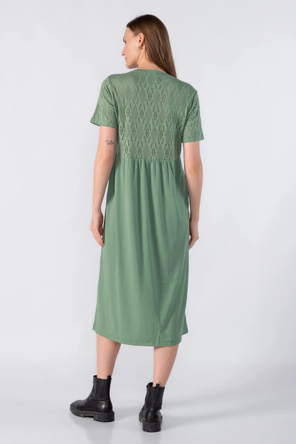 Vestido midi em laise e ribana